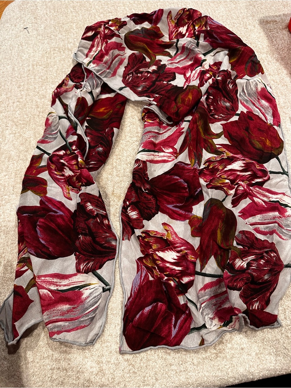 Silk Floral Red Scarf - Women Accessories